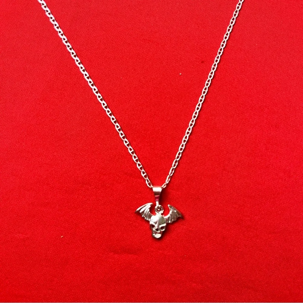 Silver‎ Winged Skull Pendant and chain Necklace
